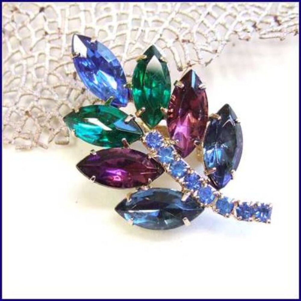 1950s D&E Juliana Peacock Crystal Vintage Brooch 13614